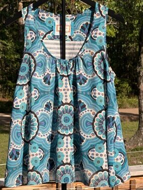 Anthropologie Meadow Rue Turquoise Blue and Orange Floral Tank Mixed Media Sz S